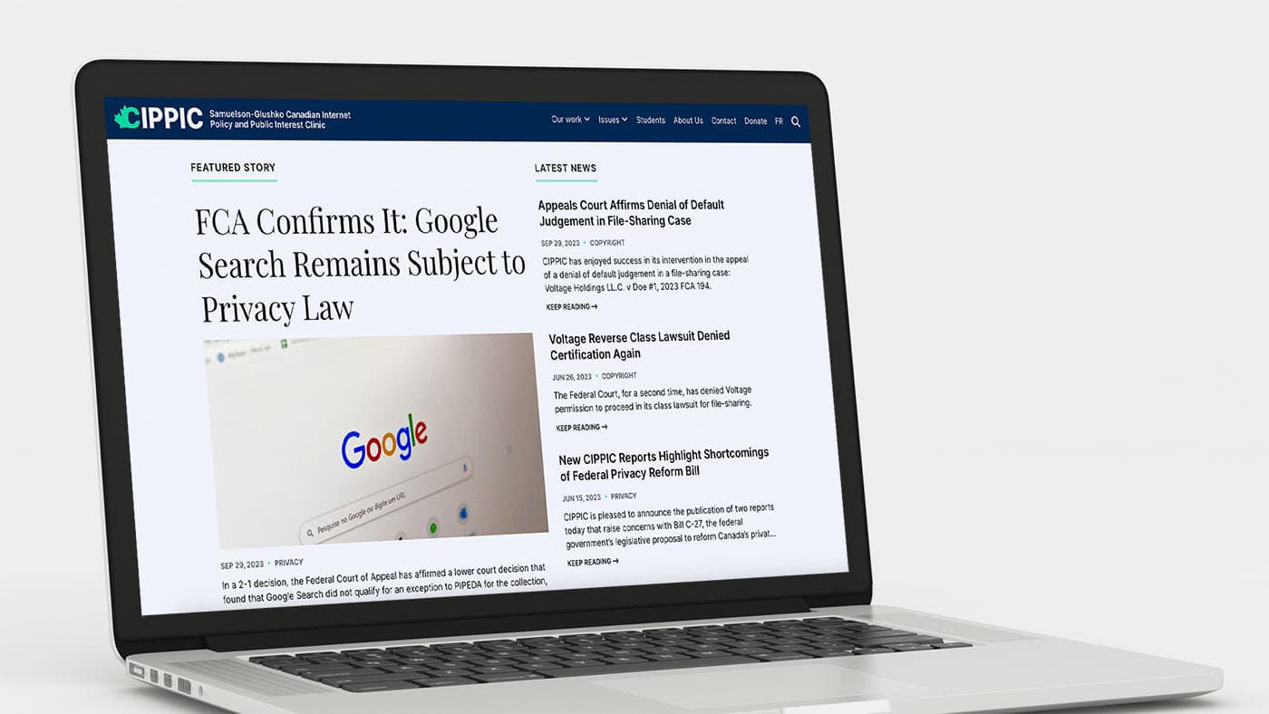 The home page of the new CIPPIC website