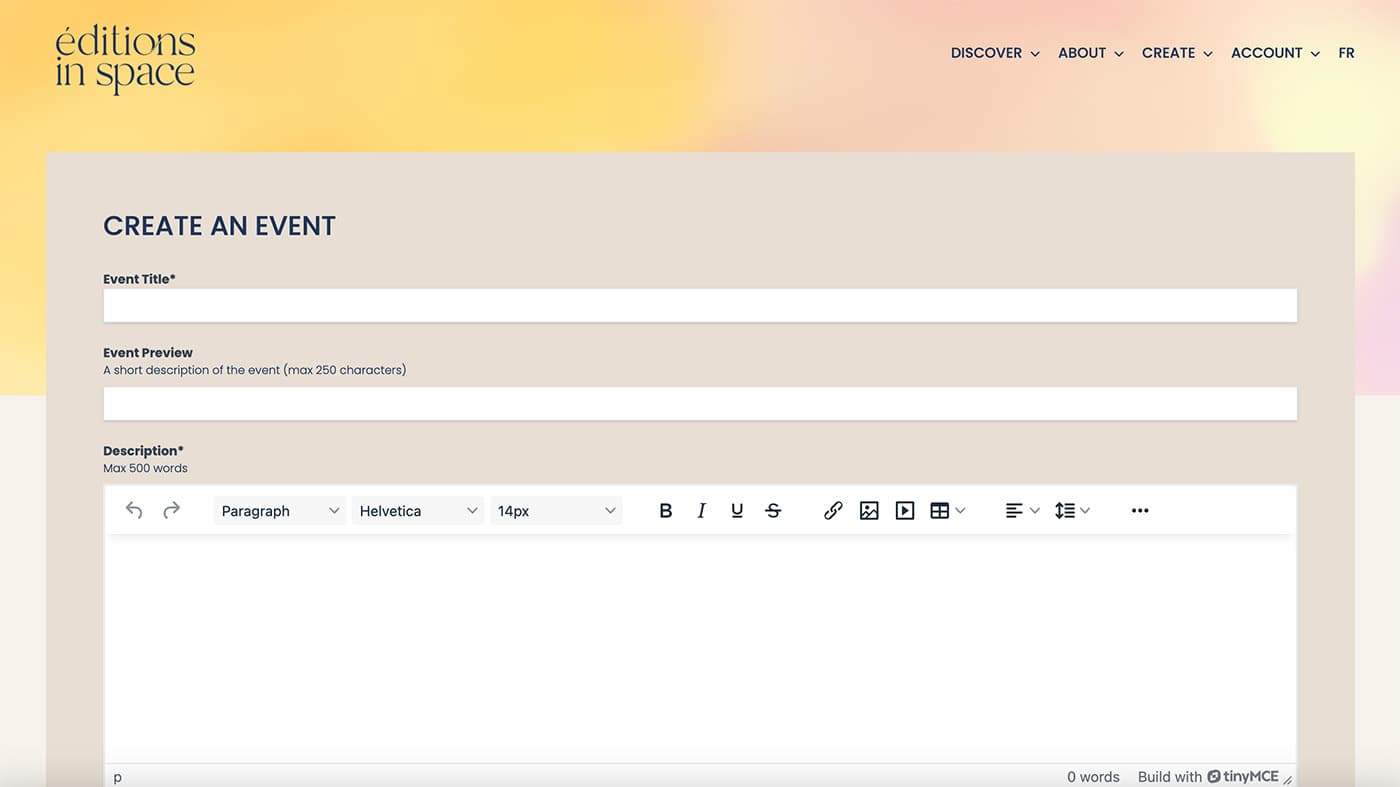 Form to submit event to the event calendar