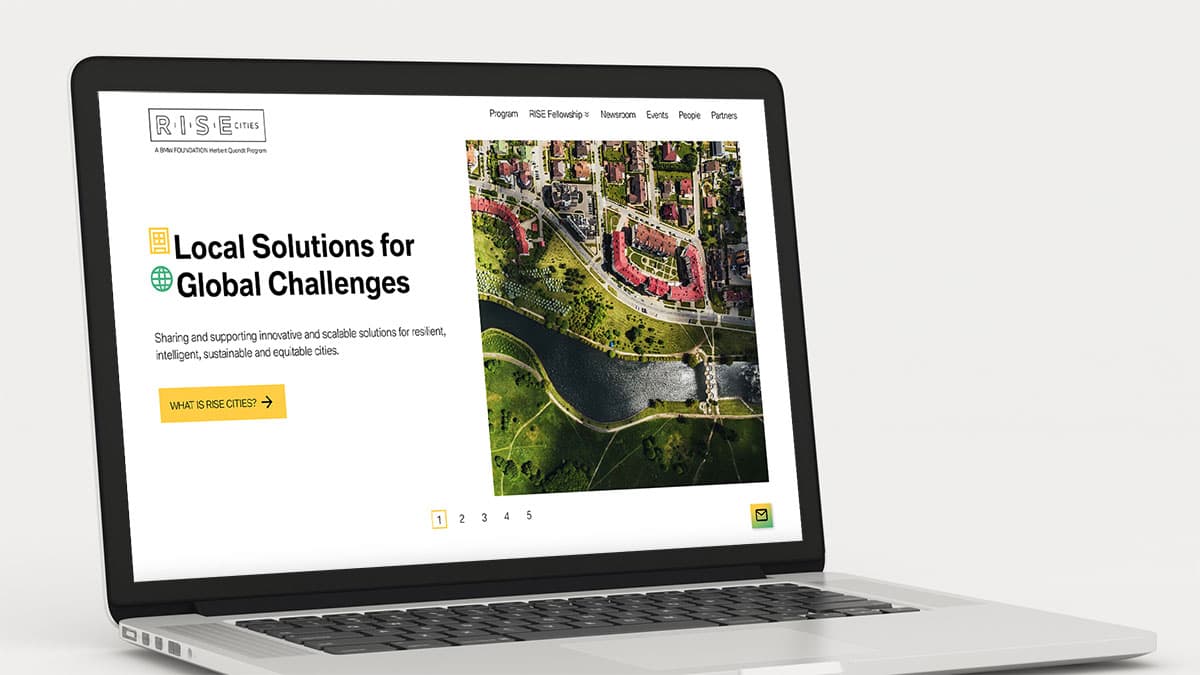 The home page of the RISE Cities website