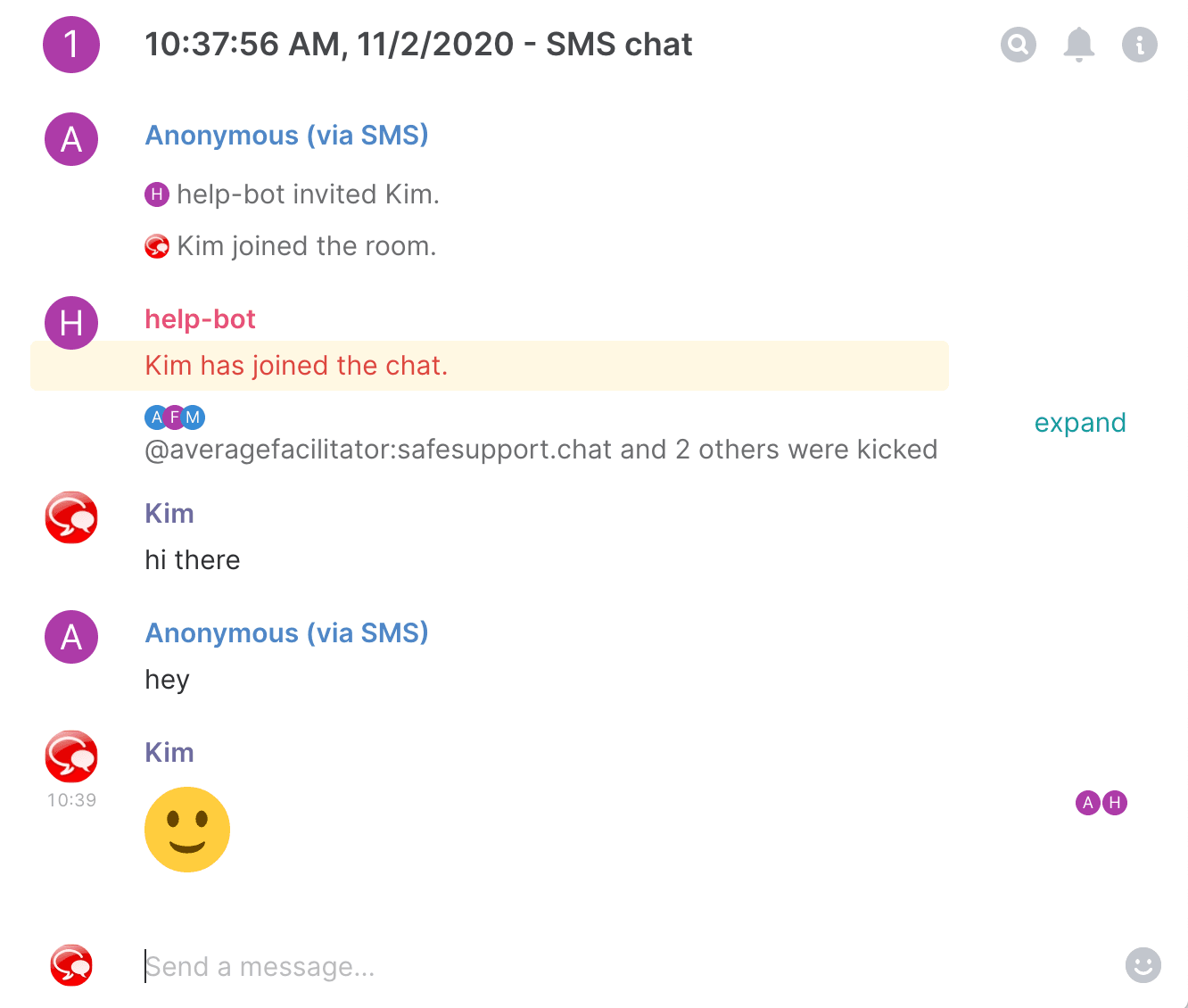 Screenshot of how the chat appears to facilitators receiving chat requests