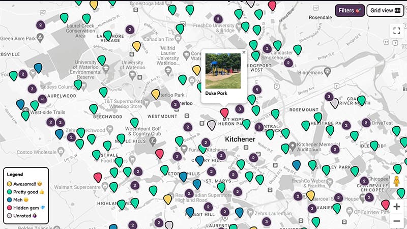 Screenshot of the map of playgrounds